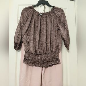 Brown and pink blouse, size small, brand is Violet & Claire